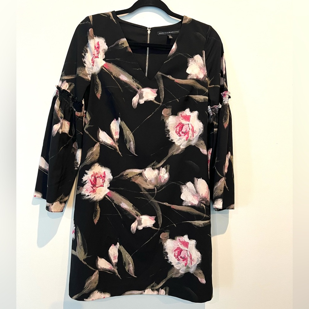 WHBM Floral Black Dress with Pink Roses